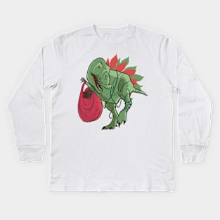 Christmas Tyranosaurus Dabbing Realistic Style Kids Long Sleeve T-Shirt